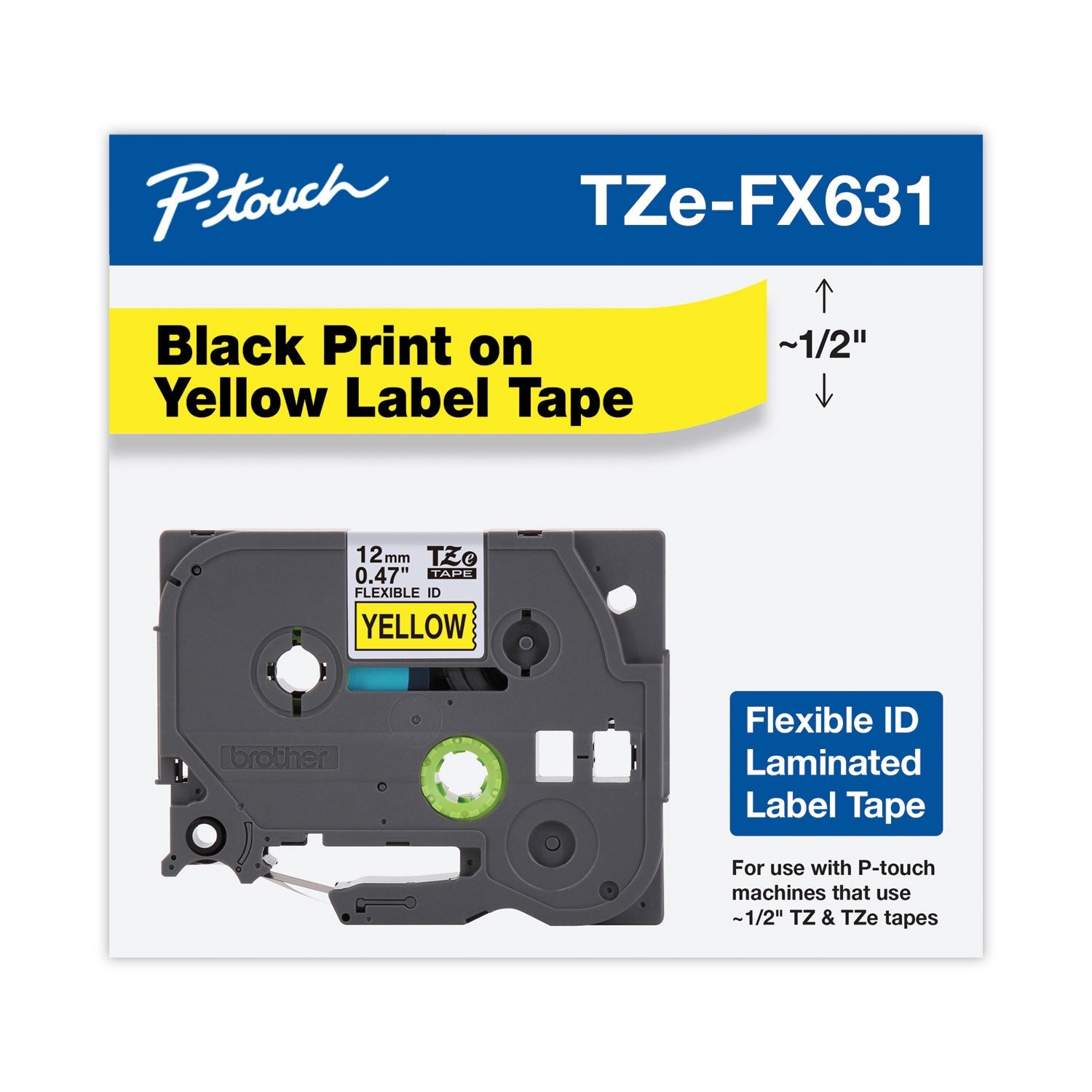 brother-p-touch-tze-flexible-tape-cartridge-for-p-touch-labelers-0-47-x-26-2-ft-black-on-yellow-brttzefx631cs_1